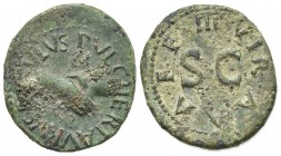 Augustus (27 BC-AD 14), Quadrans, Rome; Pulcher, Taurus, and Regulus, moneyers, 8 BC. AE (g 3.05; mm 17; h 6). PVLCHER TAVRVS REGVLVS, Clasped hands h...
