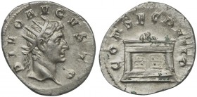 Divus Augustus (died AD 14), Antoninianus, Rome, mid AD 251. AR (g 3,75; mm 23; h 5). DIVO AVGVSTO, Radiate head r., Rv. CONSECRATIO, Lighted altar. R...