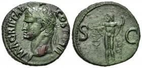 Agrippa (died 12 BC), As struck under Gaius, Rome, AD 37-41. AE (g 10,82; mm 29; h 6). M AGRIPPA L - F - COS III, head l., wearing rostral crown, Rv. ...