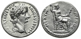Tiberius (14-37), Denarius, Lugdunum, ca. AD 14-37. AR (g 3,67; mm 18; h 12). TI CAESAR DIVI - AVG F AVGVSTVS, laureate head r., Rv. PONTIF - MAXIM, f...