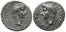 Germanicus with Divus Augustus (died AD 19 and AD 14, respectively). Drachm, Cappadocia, Caesarea-Eusebia. AR (g 3,75; mm 18; h 11). Struck under Tibe...