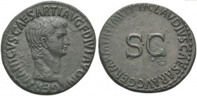 Germanicus (died AD 19), As, Rome, 42-3. AE (g 10,36; mm 30; h 7). GERMANICVS CAESAR TI AVG F DIVI AVG N, Bare head r., Rv. TI CLAVDIVS CAESAR AVG GER...