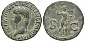 Claudius (41-54), As, Rome. AE (g 11.44; mm 28; h 7). TI CLAVDIVS CAESAR AVG P M TR P IMP, Bare head l.; Rv. Minerva standing r., brandishing javelin ...
