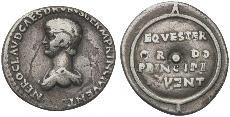Nero, as Caesar, Hybrid or Plated (?) Denarius struck under Claudius, Rome, AD 5...