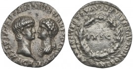 Nero with Agrippina Junior (54-68), Denarius, Lugdunum, AD 54. AR (g 18,2; mm 17; h 12). AGRIPP AVG DIVI CLAVD NERONIS CAES MATER, Bare head of Nero r...