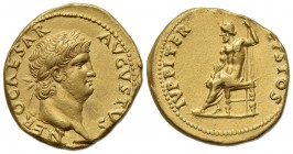 Nero (54-68), Aureus, Rome, c. 64-5. AV (g 7,32; mm 18,5; h 7). NERO CAESAR AVGVSTVS, Laureate head r.; Rv. IVPPITER CVSTOS, Jupiter seated l., holdin...