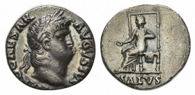 Nero (54-68), Denarius, Rome, c. 65-6. AR (g 3,33; mm 16,5; h 6). IMP NERO CAESAR AVGVSTVS, Laureate head r.; Rv. SALVS,Salus seated l. on ornamented ...