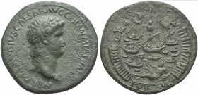 Nero (54-68), Sestertius, Rome, AD 64. AE (g 22,50; mm 37; h 7). NERO CLAVDIVS CAESAR AVG GERM P M TR P IMP P P, Laureate head r., Rv. […]PORT AVG, Po...