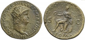 Nero (54-68), Dupondius, Rome, AD 65. AE (g 13,66; mm 29; h 5). NERO CLAVD CAESAR AVG GER P M TR P IMP P P, Radiate head r., Rv. ROMA, Roma seated l. ...