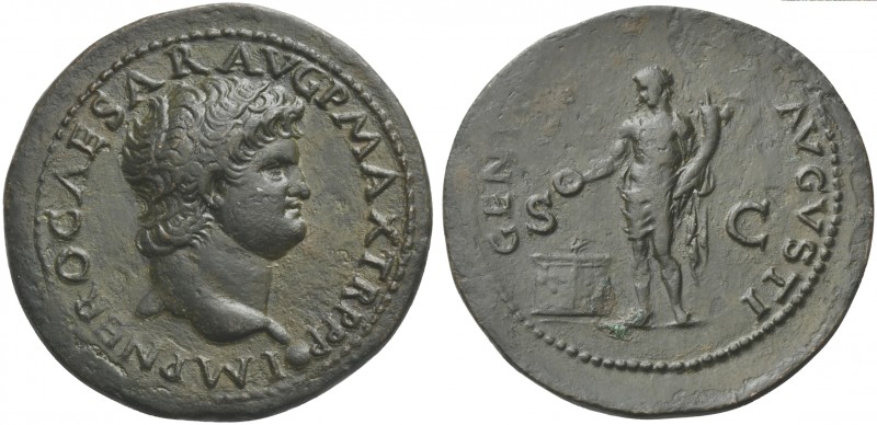 Nero (54-68), As, Lugdunum, ca. AD 66. AE (g 10,07; mm 30; h 6). IMP NERO CAESAR...