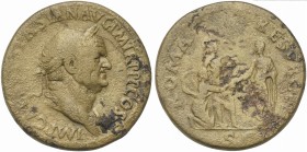 Vespasian (69-79), Sestertius, Rome, AD 71. AV (g 24,50; mm 34; h 6). IMP CAES VESPASIAN AVG P M TR P P P COS III, Laureate bust r., with slight drape...