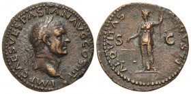 Vespasian (69-79), As, Rome, AD 71. AE (g 11,13; mm 28; h 6). IMP CAES VESPASIAN AVG COS III, Laureate head r.; Rv. AEQVITAS AVGVSTI, Aequitas standin...