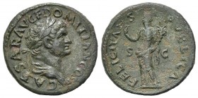 Domitian (Caesar, 69-81), Dupondius, Rome, 73-4. AE (g 12.23; mm 27; h 6). CAESAR AVG F DOMITIAN COS II, Laureate and draped bust r.; Rv. FELICITAS PV...