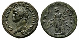 Domitian (Caesar, 69-81), As, Rome, AD 73. AE (g 10,94; mm 28; h 6). CAESAR AVG F DOMITIAN COS II, Laureate head l.; Rv. PAX AVGVST, Pax standing l., ...
