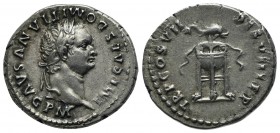 Domitian (81-96), Denarius, Rome, AD 81. AR (g 3,56; mm 19; h 6). IMP CAES DOMITIANVS AVG P M, Laureate head r.; Rv. TR P COS VII DES VIII P P, Dolphi...