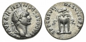 Domitian (81-96), Denarius, Rome, AD 81. AR (g 2,70; mm 17,5; h 6). IMP CAES DOMITIANVS AVG P M, Laureate head r.; Rv. TR P COS VII DES VIII P P, Dolp...