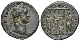 Domitian (81-96), As, Rome, AD 88. AE (g 11.54; mm 28; h 6). IMP CAES DOMIT AVG GERM P M TR P VIII CENS PER P P, Laureate head r. Rv. COS XIIII LVD SA...