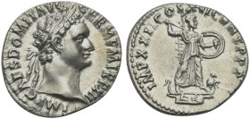 Domitian (81-96), Denarius, Rome, 92-3. AR (g 3,17; mm 19; h 7). IMP CAES DOMIT AVG GERM P M TR P XII, Laureate head r., Rv. IMP XXII COS XVI CENS P P...