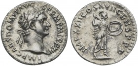 Domitian (81-96), Denarius, Rome, 95-6. AR (g 3,31; mm 18; h 6). IMP CAES DOMIT AVG GERM P M TR P XV, Laureate head r., Rv. IMP XXII COS XVII CENS P P...