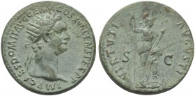 Domitian (81-96), Dupondius, Rome, 95-6. AE (g 14,85; mm 27; h 5). IMP CAES DOMIT AVG GERM COS XVII CENS PER P P, Radiate head r., Rv. VIRTVTI AVGVSTI...