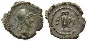 Anonymous, time of Domitian to Antoninus Pius, Quadrans, Rome, 81-161. AE (g 3.73; mm 17.5; h 5). Helmeted bust of Minerva r.; Rv. Owl standing r.; S ...