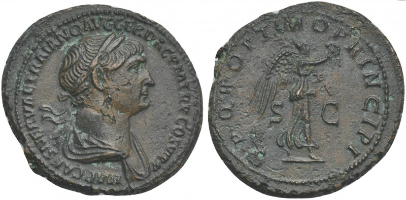 Trajan (98-117), As, Rome, 112-7. AE (g 11,54; mm 29; h 6). IMP CAES NERVAE TRAI...