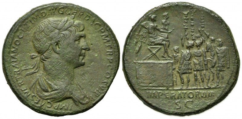 Trajan (98-117), Sestertius, Rome, 114-6. AE (g 19,5; mm 33,5; h 5). IMP CAES NE...