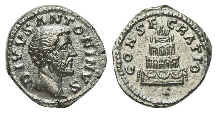 Divus Antoninus Pius (died AD 161), Denarius, Rome, AD 161. AR (g 3,32; mm 18; h...