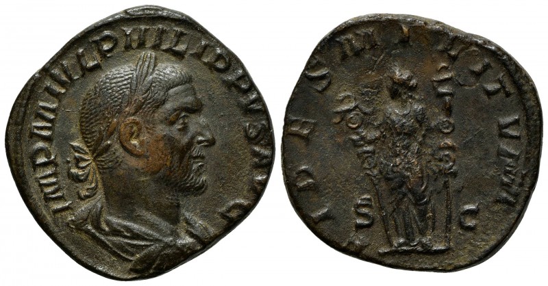 Philip I (244-249), Sestertius, Rome, AD 244. AE (g 16,20; mm 29; h 1). IMP M IV...