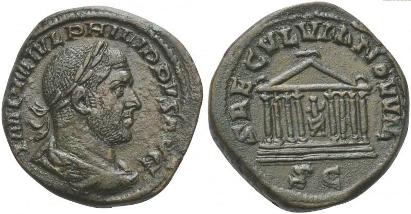 Philip I (244-249), Sestertius, Rome, AD 249. AE (g 22,58; mm 30; h 1). IMP M IV...