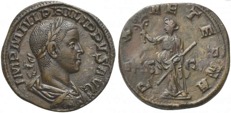 Philip II (247-249), Sestertius, Rome, 247-9. AE (g 15,69; mm 28; h 11). IMP M I...