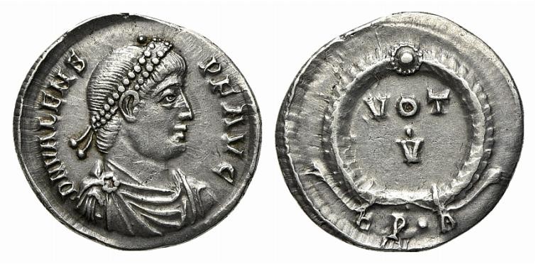 Valens (364-378), Siliqua, Constantinople, 364-7. AR (g 2,39; mm 19; h 12). D N ...