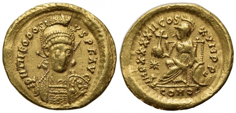 Theodosius II (402-450), Solidus, Constantinople, 443-450. AV (g 4,45; mm 21; h ...