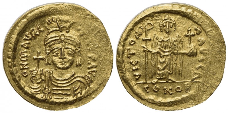 Maurice Tiberius (582-602); AV Solidus (g 4,45; mm 21,5; h 6); Constantinople, 5...