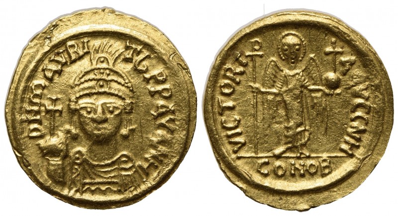 Maurice Tiberius (582-602); AV Solidus (g 4,43; mm 19,5; h 6); Carthage, year 8 ...