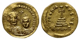 Heraclius and Heraclius Constantine (610-641); AV Solidus (g 4,40; mm 19; h 12); Constantinople, 613-616. Crowned and draped busts of Heraclius and He...
