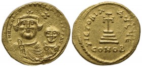 Heraclius and Heraclius Constantine (610-641); AV Solidus (g 4,46; mm 20,5; h 7); Constantinople, 616-625. Crowned and draped facing busts of Heracliu...