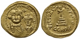 Heraclius (610-641); AV Solidus (g 4,48; mm 21; h 7); Constantinople, 625-629. Crowned facing busts of Heraclius and Heraclius Constantine; cross abov...