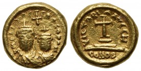 Heraclius and Heraclius Constantine (610-641); AV Solidus (g 4,46; mm 13,5; h 6); Carthage, year 8 (619/20). Crowned, draped and cuirassed busts of He...