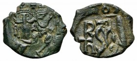 Heraclius (610-641); AE 40 Nummi (g 5,21; mm 23; h 4); Syracuse, 632-641. Countermarked: crowned facing busts of Heraclius and Heraclius Constantine; ...