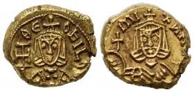 Michael II and Theophilus (820-829); AV Semissis (g 3,87; mm 13; h 5); Syracuse, 821-9. Crowned and bearded facing bust of Michael, wearing clamys, ho...