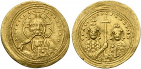 Basil II Bulgaroktonos with Constantine VIII (976-1025); AV Histamenon Nomisma (g 4,35; mm 22; h 6); Constantinople, 1005-1019; Bust of Christ Pantokr...