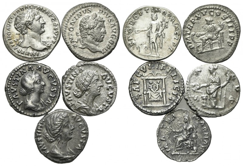 Lot of 5 Roman Imperial AR Denarii, including Trajan, Faustina Junior (3) and Ca...