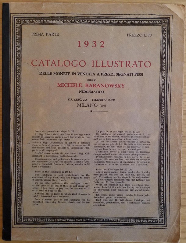 Baranowsky M. Catalogo illustrato delle monete in vendita a prezzi fissi. Parte ...