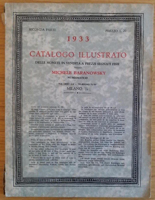 Baranowsky M. Catalogo illustrato delle monete in vendita a prezzi fissi. Milano...