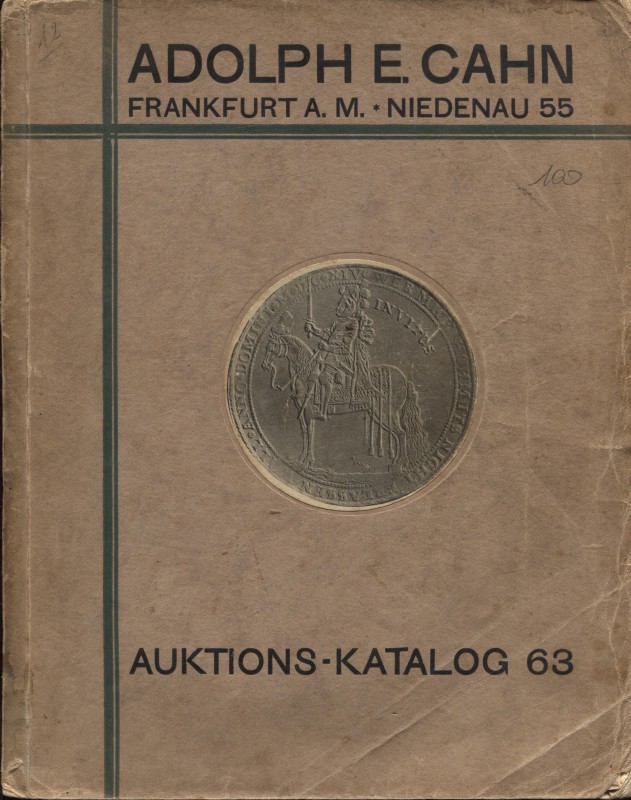 CAHN A. – Auktion- katalog 63. Rheinische Sammlung von munzen del mittelalters u...