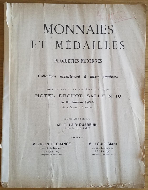 Florange M. J. Ciani M. L. Monnaies et Medailles Plaquettes Modernes collections...