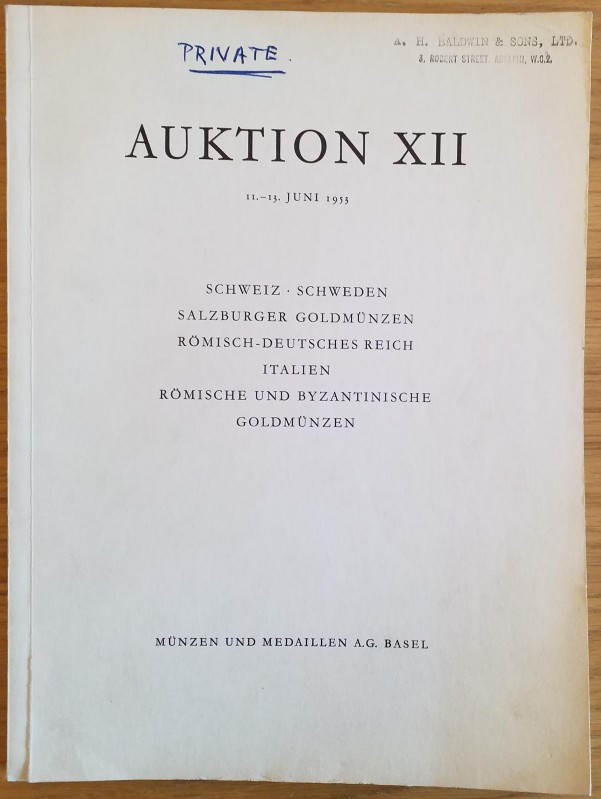 Munzen und Medaillen. Auktion XII. Schweizer Munzen dabei Sammlung G P. Bernhard...