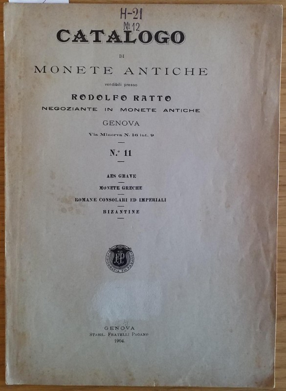 RATTO RODOLFO – Genova 1904 N° 11. Aes Grave,monete greche, romane consolari ed ...