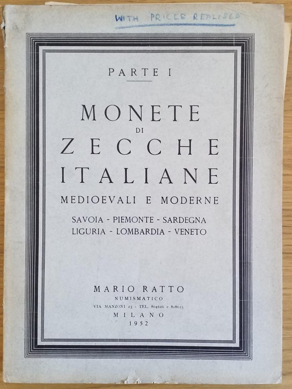 Ratto M. Parte I Monete di Zecche Italiane, Medioevali e Moderne, Savoia, Piemon...